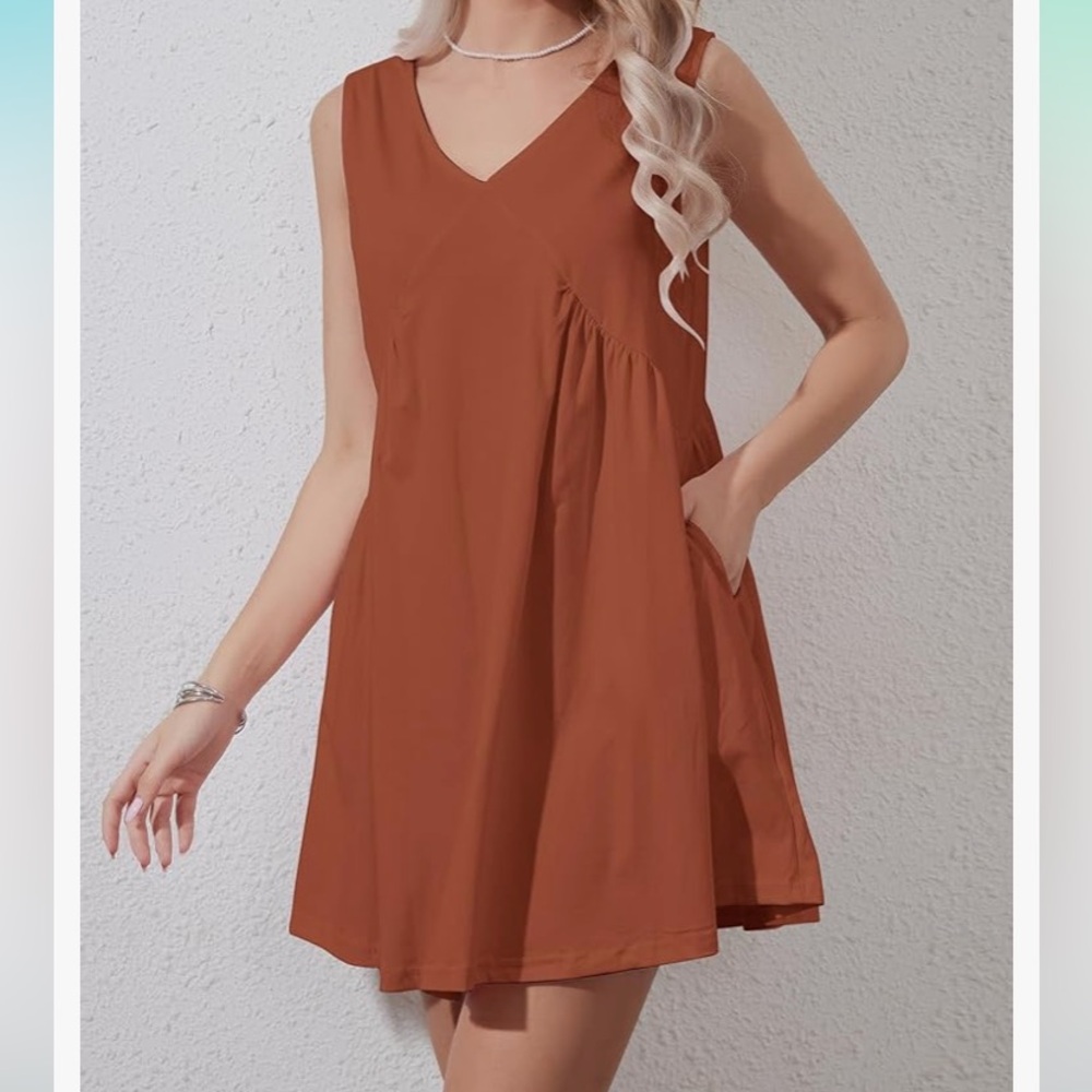 Missactiver Women's S, V Neck, Casual Loose Fit, Tunic/ Mini Dress, pockets